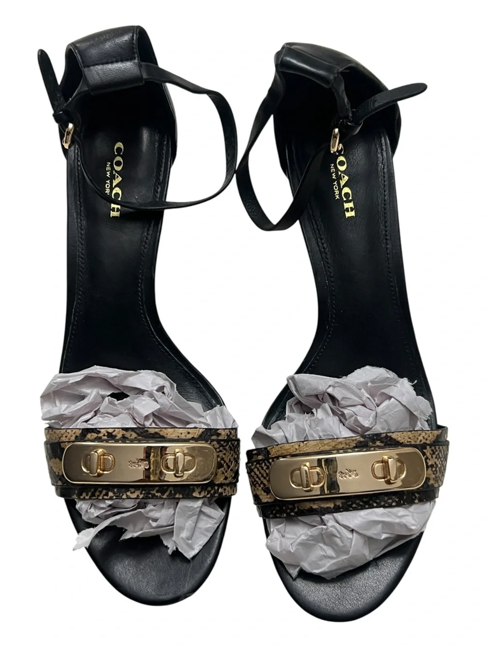 Coach New York, Marcella ankle strap sandals With Snake Skin Accent Strap Size 8